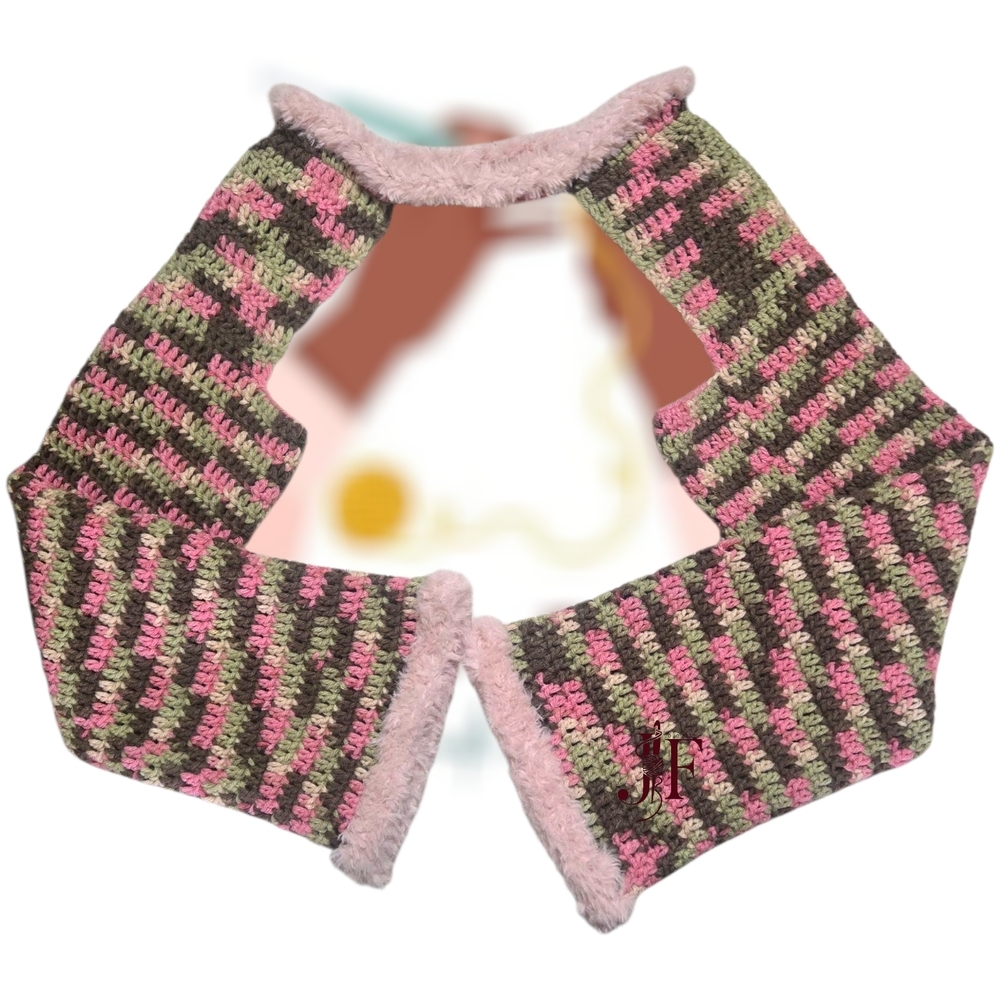 Pink Camo w/Fur Handmade Crochet Sleeves Shrug, Multi Size, Adult, Y2k, Fall - Picture 3 of 4